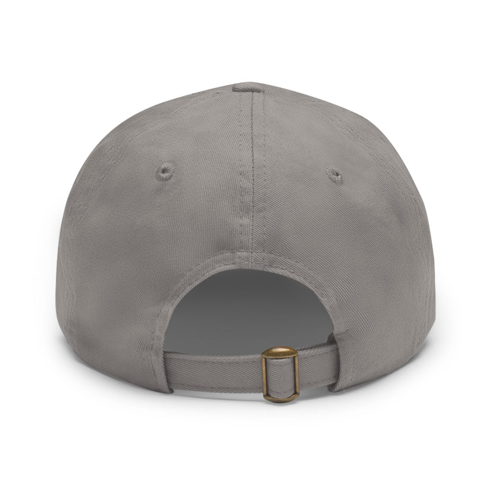 Gray twill cotton baseball cap's stylish backside with a sleek gold metal buckle closure