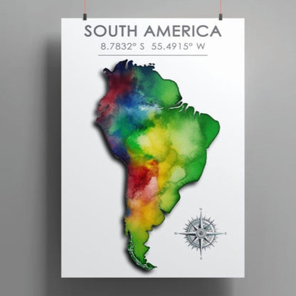 South America color map poster against a gray background