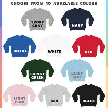 Sweatshirt color guide, featuring 10 different colors of t-shirts, including white, black, gray, pink, green, red, blue, and navy